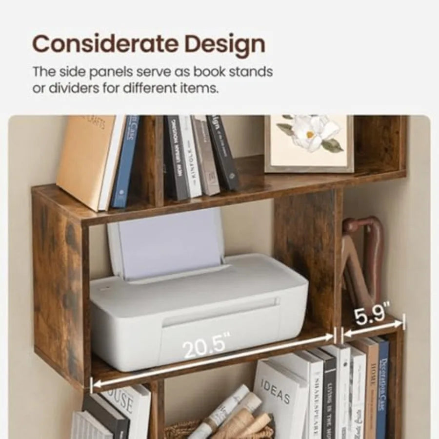 5-Tier Bookcase with Rustic Brown Finish for Living Room Bedroom or Office Freestanding Decorative Storage Shelving Unit with A