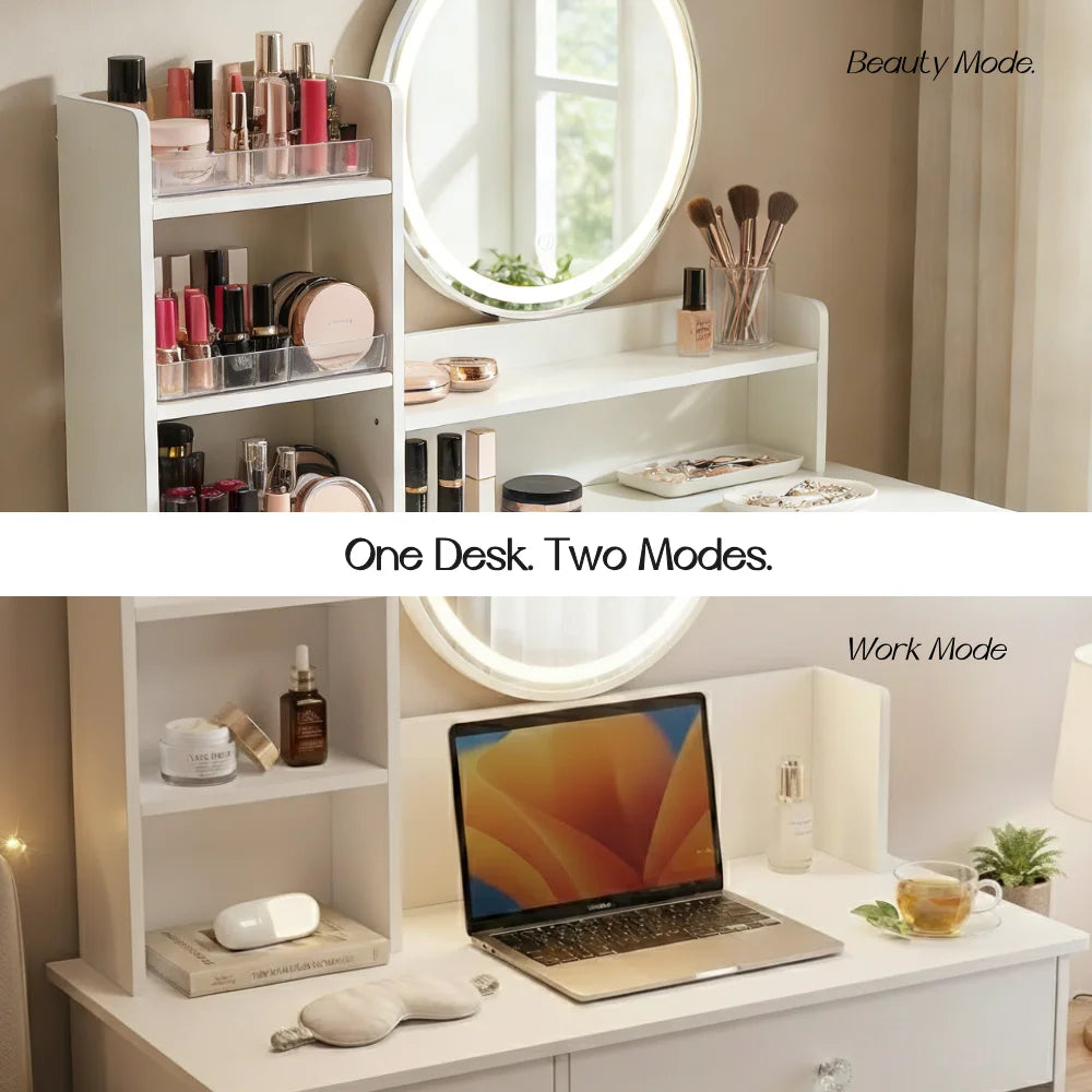 White Vanity Table, Small Dressing Table, With 3 Drawers With Crystal Handles, Multi-Functional Storage, Suitable For Bedrooms,