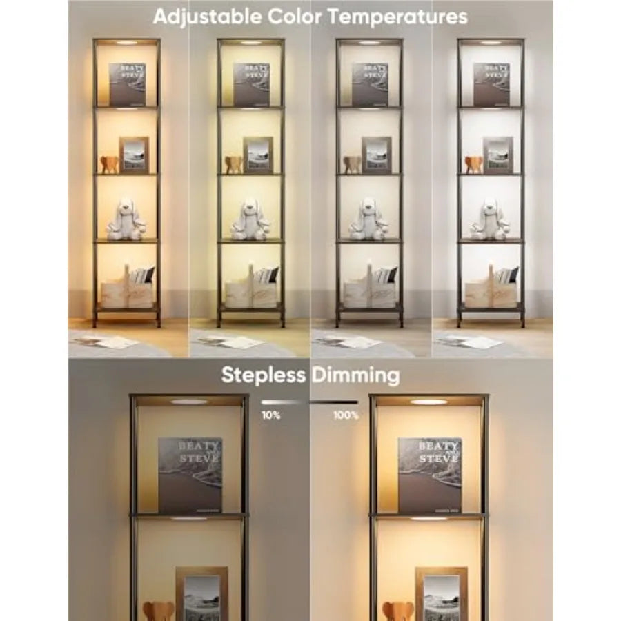 Display Shelf with RGBW Light Color Changing Curio Cabinet Floor Lamp with Shelves Corner Standing Column Lamp Etagere Organize