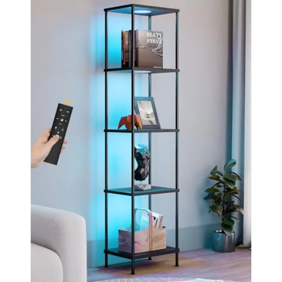 Display Shelf with RGBW Light Color Changing Curio Cabinet Floor Lamp with Shelves Corner Standing Column Lamp Etagere Organize