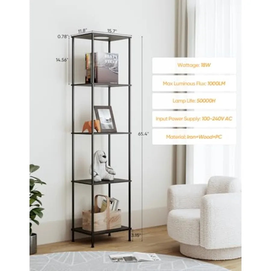 Display Shelf with RGBW Light Color Changing Curio Cabinet Floor Lamp with Shelves Corner Standing Column Lamp Etagere Organize
